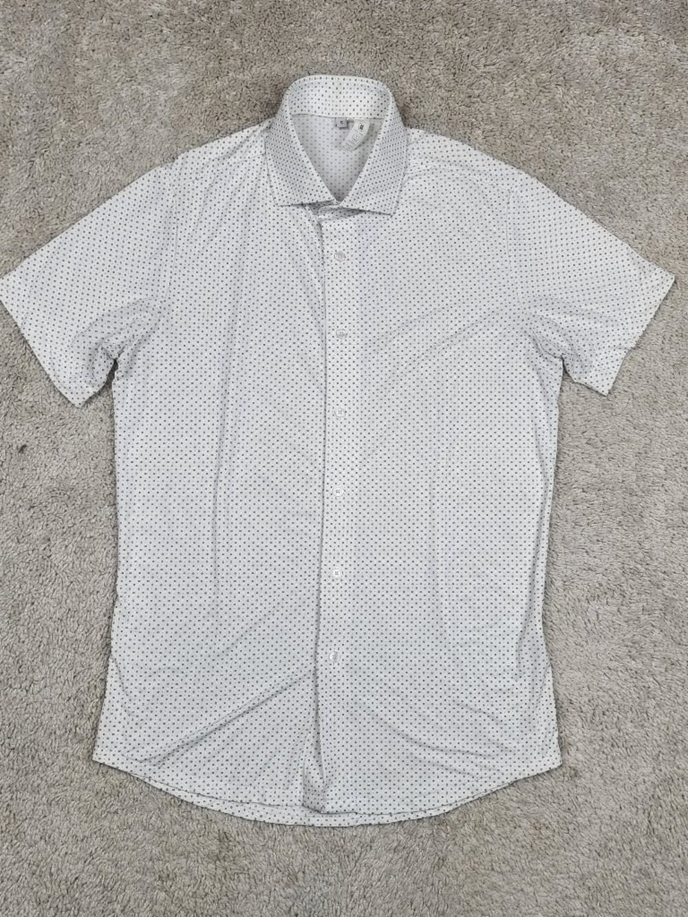 State & Liberty Shirt Mens Size Small White Polka dot Fit Short Sleeve Button Up